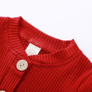 Elmmart Newborn Clothes Set Baby Boy Girl Ribbed Knitted Cotton Long Sleeve Romper Long Pants Solid Color Fall Winter Outfits