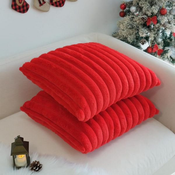 Elmmart JOJUSIS Pack of 2 Pillow Covers Faux Fur Plush Decorative Christmas Red Throw Couch Cushion Case Soft Pillowcases (Red, 18 x 18-Inch)