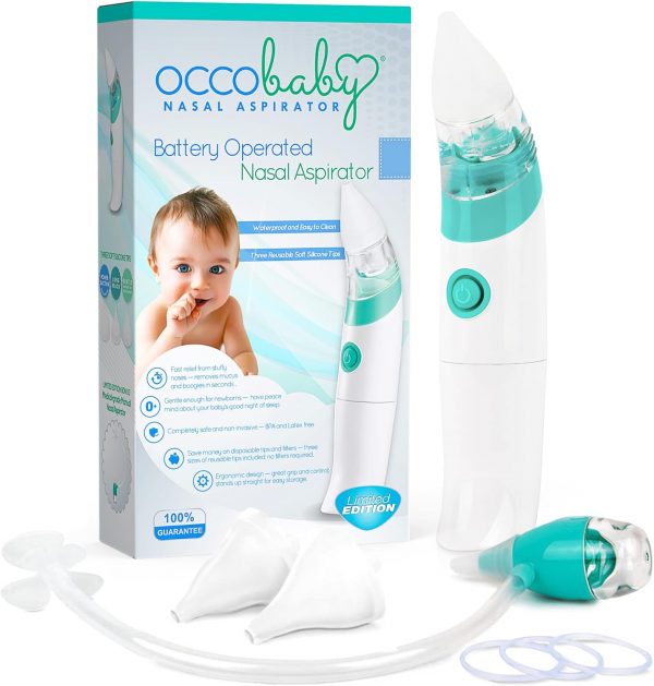 Elm Mart OCCObaby Baby Nasal Aspirator - 2 PK Baby Nose Suction Kit- Battery Operated Baby Nose Cleaner and Manual Baby Nose Sucker for Newborns, Infants and Toddlers - Congestion Relief for Babies