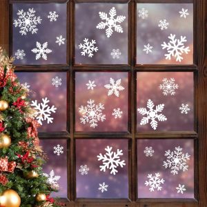 Elmmart LUDILO 135Pcs Christmas Window Clings Snowflakes Window Decals Static Window Stickers for Christmas Decorations Window Décor Ornaments Xmas Party Supplies Thanksgiving Party Décor