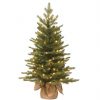 Elmmart National Tree Company Pre-Lit 'Feel Real' Artificial Mini Christmas Tree, Green, Nordic Spruce, White Lights, Includes Burlap Bag Base, 3 Feet