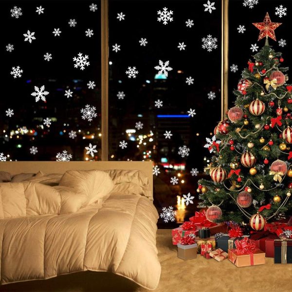 Elmmart LUDILO 135Pcs Christmas Window Clings Snowflakes Window Decals Static Window Stickers for Christmas Decorations Window Décor Ornaments Xmas Party Supplies Thanksgiving Party Décor