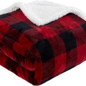 Elmmart Touchat Sherpa Red and Black Buffalo Plaid Christmas Throw Blanket, Fuzzy Fluffy Soft Cozy Blanket, Fleece Flannel Plush Microfiber Blanket for Couch Bed Sofa (60" X 70")