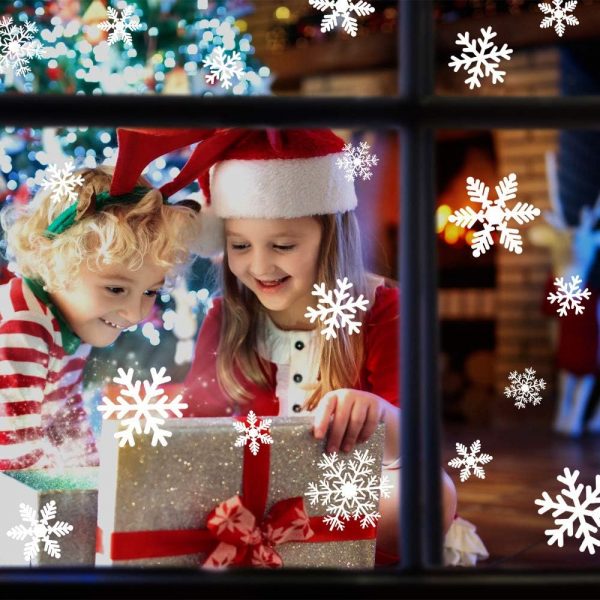 Elmmart LUDILO 135Pcs Christmas Window Clings Snowflakes Window Decals Static Window Stickers for Christmas Decorations Window Décor Ornaments Xmas Party Supplies Thanksgiving Party Décor