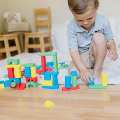 Elm Mart Melissa & Doug Wooden Building Blocks Set - 100 Blocks in 4 Colors and 9 Shapes - FSC Certified