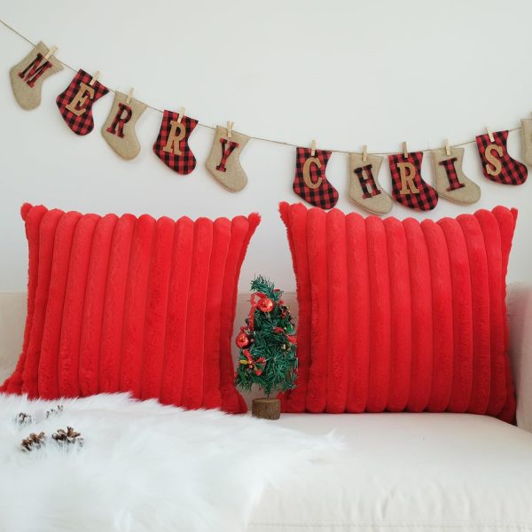 Elmmart JOJUSIS Pack of 2 Pillow Covers Faux Fur Plush Decorative Christmas Red Throw Couch Cushion Case Soft Pillowcases (Red, 18 x 18-Inch)
