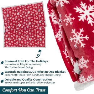 Elmmart PAVILIA Premium Christmas Sherpa Throw Blanket | Red Snowflake Decoration, Fleece, Plush, Warm, Cozy Reversible Microfiber Holiday Blanket 50 x 60