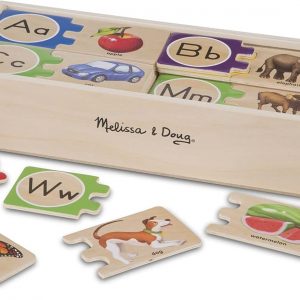 Elm Mart Melissa & Doug Self-Correcting Alphabet Wooden Puzzles With Storage Box (52 pcs)