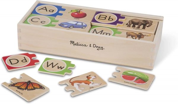 Elm Mart Melissa & Doug Self-Correcting Alphabet Wooden Puzzles With Storage Box (52 pcs)