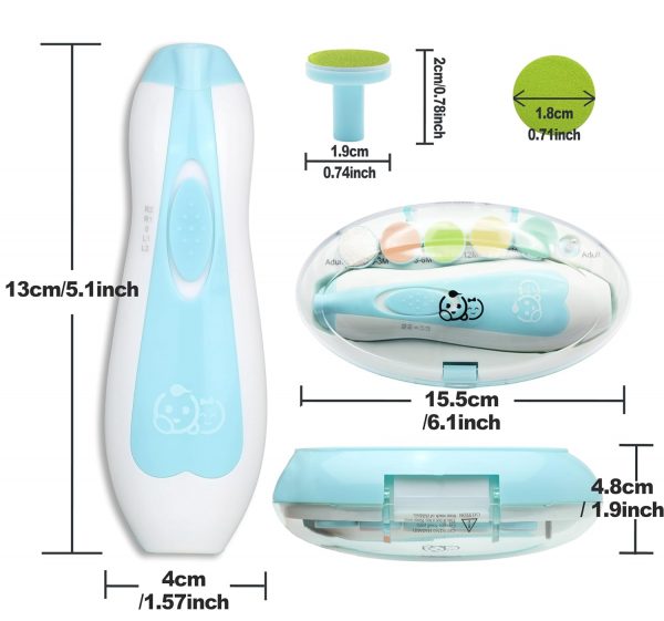 Elm Mart Baby Nail Trimmer 21 in 1, with Labeled case, Includes 13 Extra Replacement Tools, Royal Angels Baby Electric Nail Kit, Baby Nail Care, Nail File Newborn Toddler Toes & Fingernails Clipper (Green)