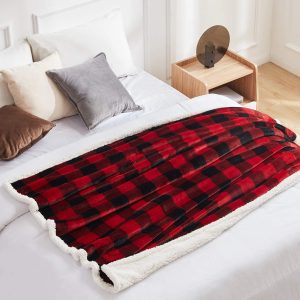 Elmmart Touchat Sherpa Red and Black Buffalo Plaid Christmas Throw Blanket, Fuzzy Fluffy Soft Cozy Blanket, Fleece Flannel Plush Microfiber Blanket for Couch Bed Sofa (60