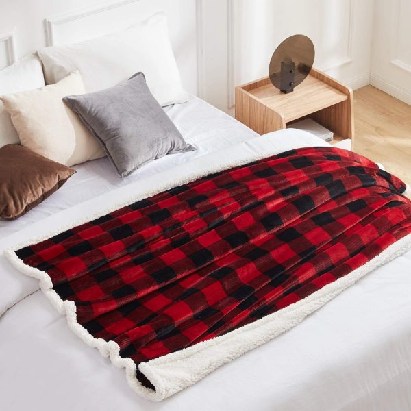 Elmmart Touchat Sherpa Red and Black Buffalo Plaid Christmas Throw Blanket, Fuzzy Fluffy Soft Cozy Blanket, Fleece Flannel Plush Microfiber Blanket for Couch Bed Sofa (60" X 70")