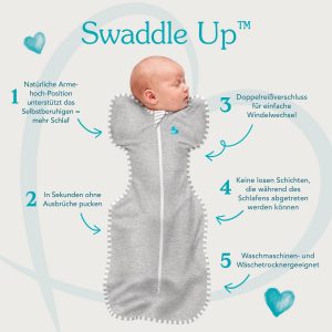 Elmmart Love To Dream Swaddle UP, Gray, Newborn, 5-8.5 lbs., Dramatically better sleep, Allow baby to sleep in their preferred arms up position for self-soothing, snug fit calms startle reflex