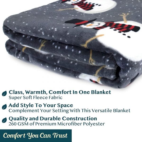 Elmmart PAVILIA Christmas Snowman Throw Blanket | Grey Christmas Fleece Blanket | Soft, Plush, Warm Winter Cabin Throw, 50x60 (Grey Snowman)