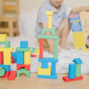 Elm Mart Melissa & Doug Wooden Building Blocks Set - 100 Blocks in 4 Colors and 9 Shapes - FSC Certified