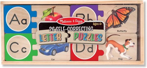 Elm Mart Melissa & Doug Self-Correcting Alphabet Wooden Puzzles With Storage Box (52 pcs)