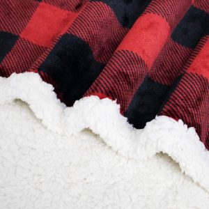 Elmmart Touchat Sherpa Red and Black Buffalo Plaid Christmas Throw Blanket, Fuzzy Fluffy Soft Cozy Blanket, Fleece Flannel Plush Microfiber Blanket for Couch Bed Sofa (60
