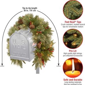 Elmmart Pre-lit Artificial Christmas Mail Box Swag Flocked with Mixed Decorations and White LED Lights Colonial-36 Inch National Tree Company