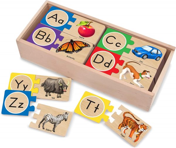 Elm Mart Melissa & Doug Self-Correcting Alphabet Wooden Puzzles With Storage Box (52 pcs)