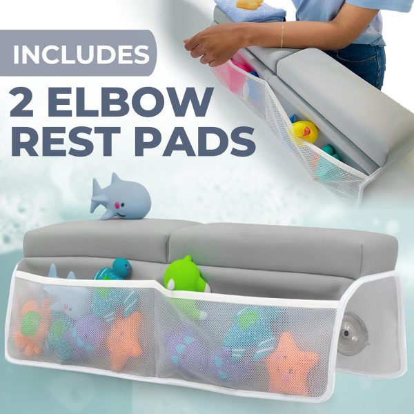 Elmmart Baby Bath Support for Knees and Elbows - Kneeler and Elbow Rest Pad Set - Bath Kneeler Pad with Memory Foam and Bath Toys Organizer - Ideal Bath Kneeling Pad for Bathing Baby - Grey