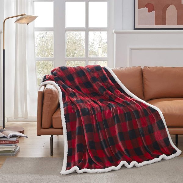 Elmmart Touchat Sherpa Red and Black Buffalo Plaid Christmas Throw Blanket, Fuzzy Fluffy Soft Cozy Blanket, Fleece Flannel Plush Microfiber Blanket for Couch Bed Sofa (60" X 70")