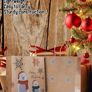 Elmmart Mjokoj 24 Pack Christmas Gift Bags, 6 Designs Christmas Kraft Paper Bags, 8.85x7.08x3.5 Inches with Handles Xmas Gift Bags, Suitable for Holiday Kraft Paper Gift Bags, Reusable Christmas Gift Bags