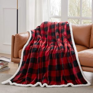 Elmmart Touchat Sherpa Red and Black Buffalo Plaid Christmas Throw Blanket, Fuzzy Fluffy Soft Cozy Blanket, Fleece Flannel Plush Microfiber Blanket for Couch Bed Sofa (60" X 70")