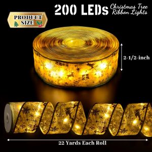 Elmmart Christmas Decorations Ribbon Lights 2.5Inch x 66Ft 200 Led Christmas Tree Ribbon Lights with 8 Lighting Modes, Battery Operated & USB Powered Fairy String Lights with Timer for Xmas Tree Decor