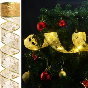 Elmmart Christmas Decorations Ribbon Lights 2.5Inch x 66Ft 200 Led Christmas Tree Ribbon Lights with 8 Lighting Modes, Battery Operated & USB Powered Fairy String Lights with Timer for Xmas Tree Decor