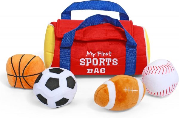 Elmmart Baby GUND My First Sports Bag Stuffed Plush Playset, Baby Gift Toys for Boys and Girls Ages 1 & Up, 5 Piece, 8"