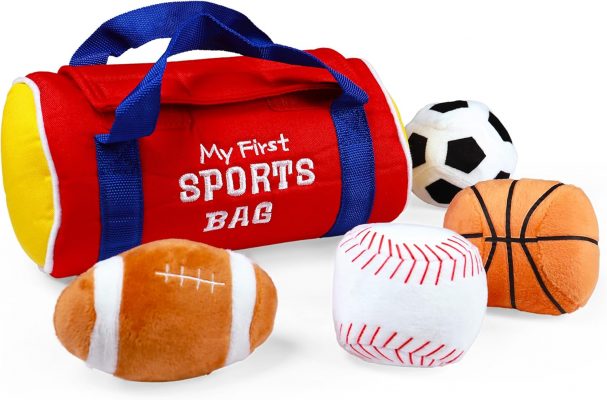 Elmmart Baby GUND My First Sports Bag Stuffed Plush Playset, Baby Gift Toys for Boys and Girls Ages 1 & Up, 5 Piece, 8"