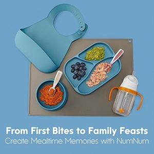 Elm Mart NumNum Baby Spoons Set, Pre-Spoon GOOtensils for Kids Aged 6+ Months - First Stage, Baby Led Weaning (BLW) Spoon - Self Feeding, Silicone Toddler Food Utensils - 2 Spoons, Blue/Orange