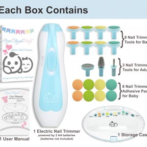 Elm Mart Baby Nail Trimmer 21 in 1, with Labeled case, Includes 13 Extra Replacement Tools, Royal Angels Baby Electric Nail Kit, Baby Nail Care, Nail File Newborn Toddler Toes & Fingernails Clipper (Green)