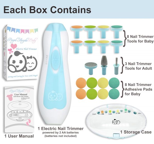 Elm Mart Baby Nail Trimmer 21 in 1, with Labeled case, Includes 13 Extra Replacement Tools, Royal Angels Baby Electric Nail Kit, Baby Nail Care, Nail File Newborn Toddler Toes & Fingernails Clipper (Green)