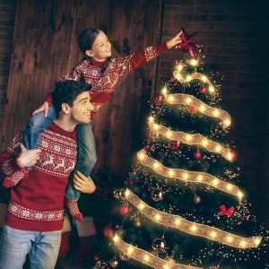 Elmmart Christmas Decorations Ribbon Lights 2.5Inch x 66Ft 200 Led Christmas Tree Ribbon Lights with 8 Lighting Modes, Battery Operated & USB Powered Fairy String Lights with Timer for Xmas Tree Decor