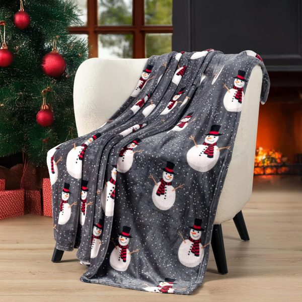 Elmmart PAVILIA Christmas Snowman Throw Blanket | Grey Christmas Fleece Blanket | Soft, Plush, Warm Winter Cabin Throw, 50x60 (Grey Snowman)