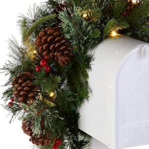 Elmmart Pre-lit Artificial Christmas Mail Box Swag Flocked with Mixed Decorations and White LED Lights Colonial-36 Inch National Tree Company