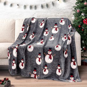 Elmmart PAVILIA Christmas Snowman Throw Blanket | Grey Christmas Fleece Blanket | Soft, Plush, Warm Winter Cabin Throw, 50x60 (Grey Snowman)