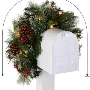 Elmmart Pre-lit Artificial Christmas Mail Box Swag Flocked with Mixed Decorations and White LED Lights Colonial-36 Inch National Tree Company