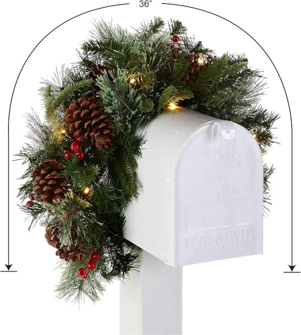 Elmmart Pre-lit Artificial Christmas Mail Box Swag Flocked with Mixed Decorations and White LED Lights Colonial-36 Inch National Tree Company
