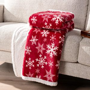 Elmmart PAVILIA Premium Christmas Sherpa Throw Blanket | Red Snowflake Decoration, Fleece, Plush, Warm, Cozy Reversible Microfiber Holiday Blanket 50 x 60