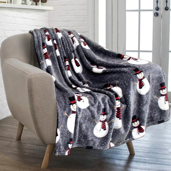 Elmmart PAVILIA Christmas Snowman Throw Blanket | Grey Christmas Fleece Blanket | Soft, Plush, Warm Winter Cabin Throw, 50x60 (Grey Snowman)