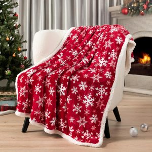 Elmmart PAVILIA Premium Christmas Sherpa Throw Blanket | Red Snowflake Decoration, Fleece, Plush, Warm, Cozy Reversible Microfiber Holiday Blanket 50 x 60