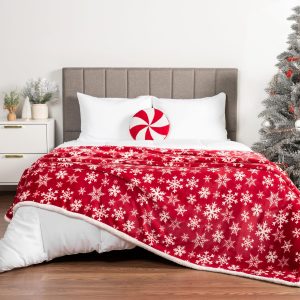 Elmmart PAVILIA Premium Christmas Sherpa Throw Blanket | Red Snowflake Decoration, Fleece, Plush, Warm, Cozy Reversible Microfiber Holiday Blanket 50 x 60