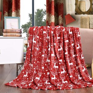 Elmmart Elegant Comfort Velvet Touch Ultra Plush Christmas Holiday Printed Fleece Throw/Blanket 50 x 60inch, (Reindeer)