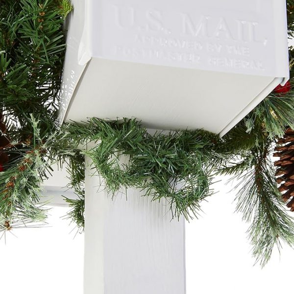 Elmmart Pre-lit Artificial Christmas Mail Box Swag Flocked with Mixed Decorations and White LED Lights Colonial-36 Inch National Tree Company