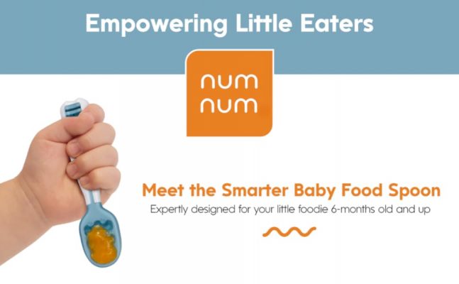 Elm Mart NumNum Baby Spoons Set, Pre-Spoon GOOtensils for Kids Aged 6+ Months - First Stage, Baby Led Weaning (BLW) Spoon - Self Feeding, Silicone Toddler Food Utensils - 2 Spoons, Blue/Orange