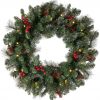 Elmmart National Tree Company Pre-Lit Artificial Christmas Wreath, Green, Crestwood Spruce, White Lights, Decorated with Pine Cones, Berry Clusters, Frosted Branches, Christmas Collection, 24 Inches