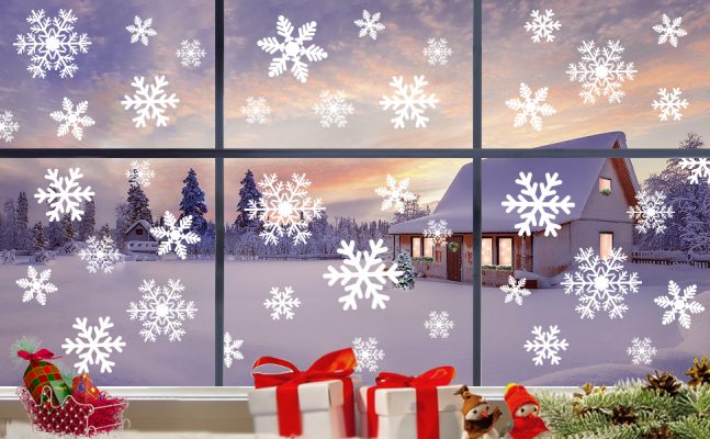 Elmmart LUDILO 135Pcs Christmas Window Clings Snowflakes Window Decals Static Window Stickers for Christmas Decorations Window Décor Ornaments Xmas Party Supplies Thanksgiving Party Décor