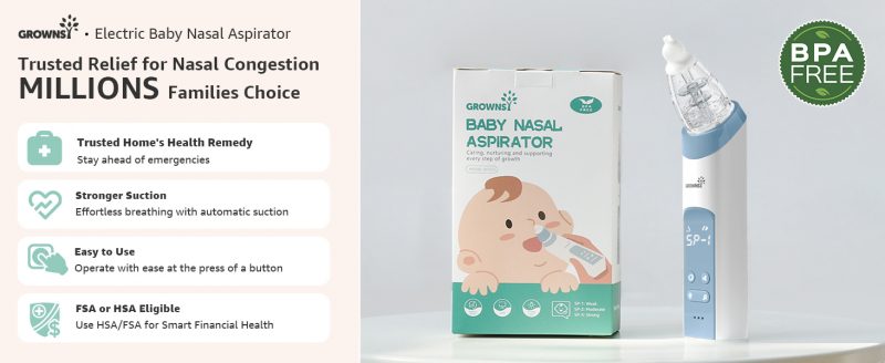 Elmmart GROWNSY Nasal Aspirator for Baby, Electric Nose Aspirator for Toddler, Baby Nose Sucker, Automatic Nose Cleaner with 3 Silicone Tips, Adjustable Suctions, Music and Light Soothing Function (Blue)